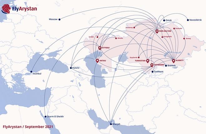 "Зимняя" сеть казахстанского лоукостера FlyArystan — 46 маршрутов