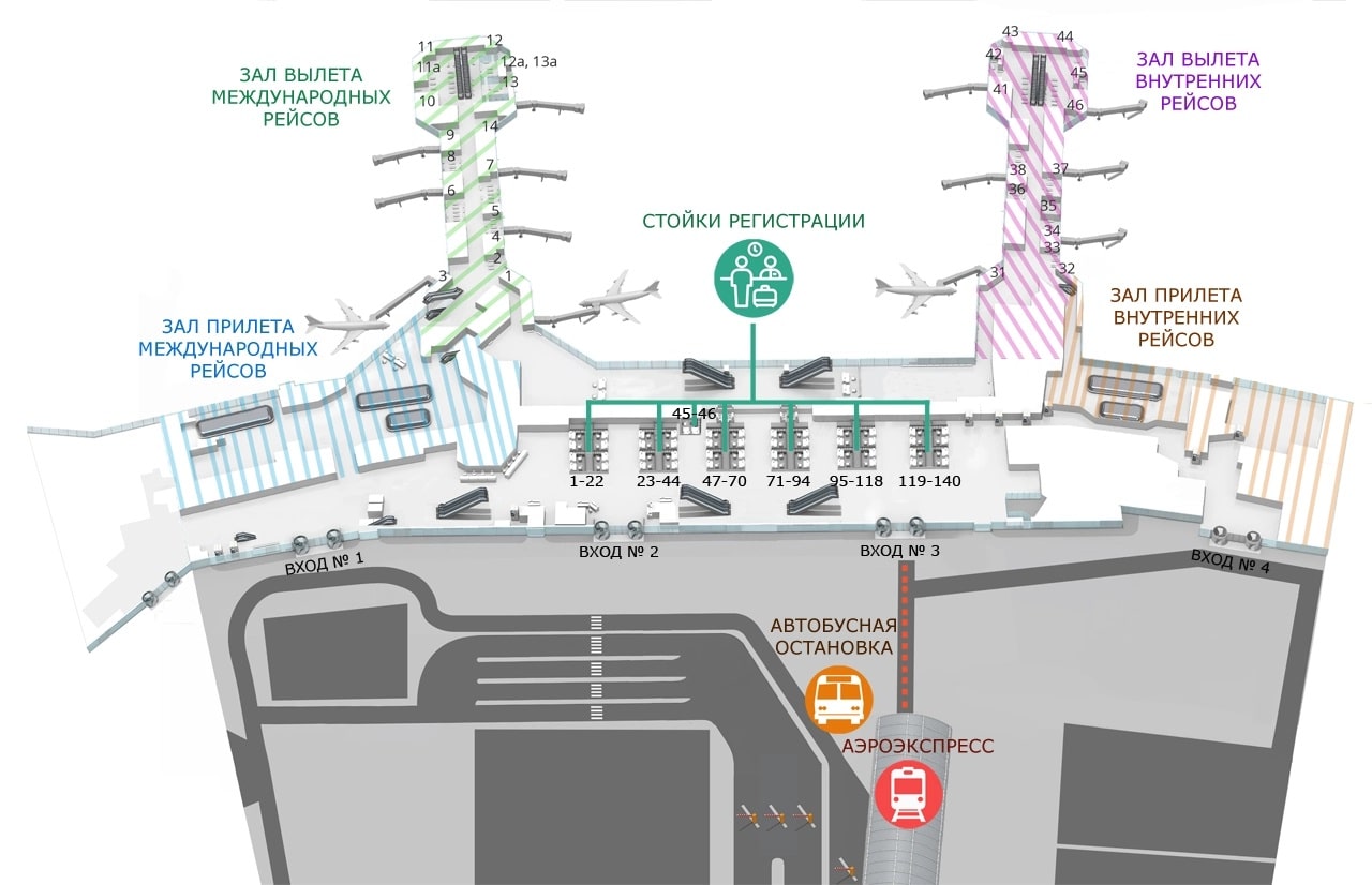 Аэропорт Домодедово, схема, терминалы с входами/выходами, регистрация в  аэропорту и зоны парковок