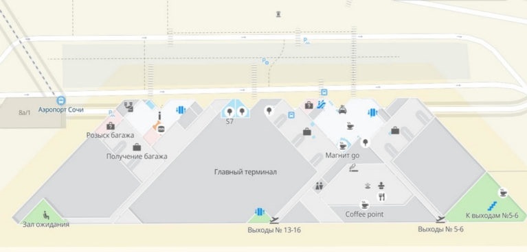 Схема аэропорта Сочи 1 этаж